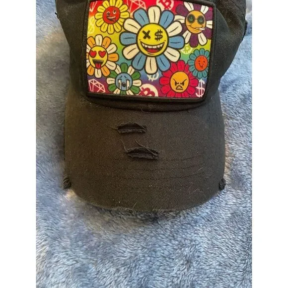 MUKA Unisex Black Floral Hat Adjustable Strap Casual Cap - Picture 3 of 5